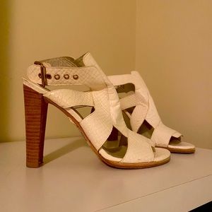 White leather high heels